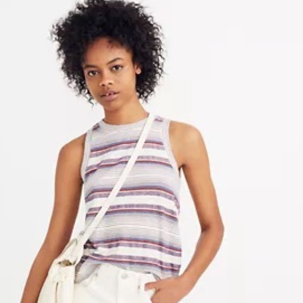 Madewell Carita High Neck Cream And Red Striped Tank Top Size Small